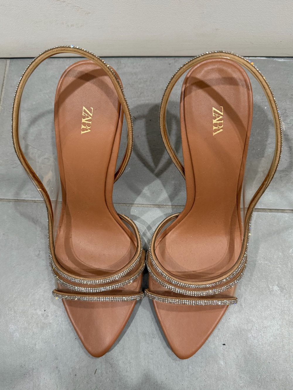 Zara Rhinestone Clear Slingback Heels Nude Size 41 EU / US 10 Never Worn - Picture 5 of 5